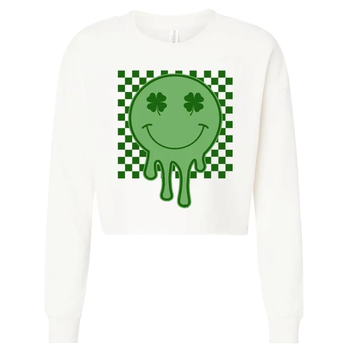 Retro Groovy St Patricks Smiley Cropped Pullover Crew