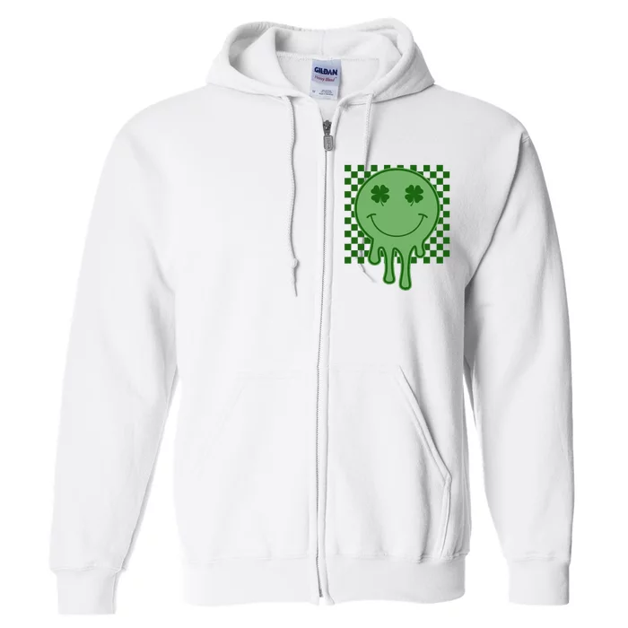 Retro Groovy St Patricks Smiley Full Zip Hoodie