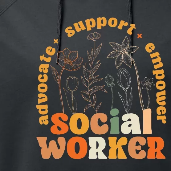 Retro Groovy Social Worker Flower Funny Social Work Month Performance Fleece Hoodie