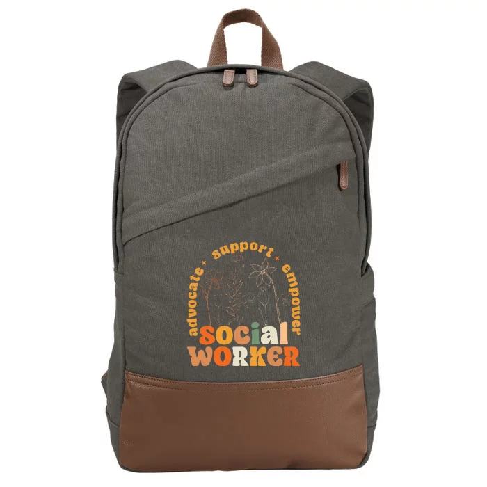 Retro Groovy Social Worker Flower Funny Social Work Month Cotton Canvas Backpack