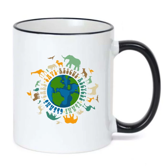 Retro Groovy Save Bees Rescue Animals Recycle Fun Earth Day Black Color Changing Mug