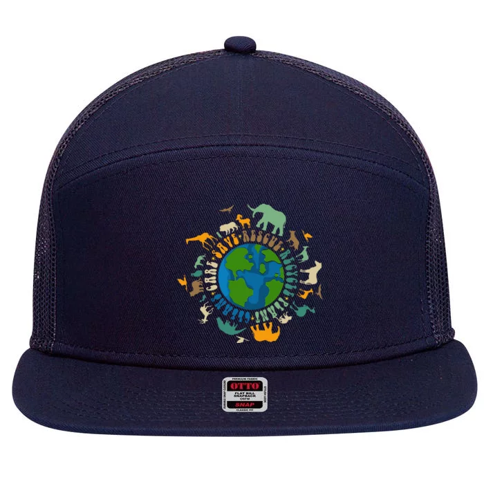 Retro Groovy Save Bees Rescue Animals Recycle Fun Earth Day 7 Panel Mesh Trucker Snapback Hat