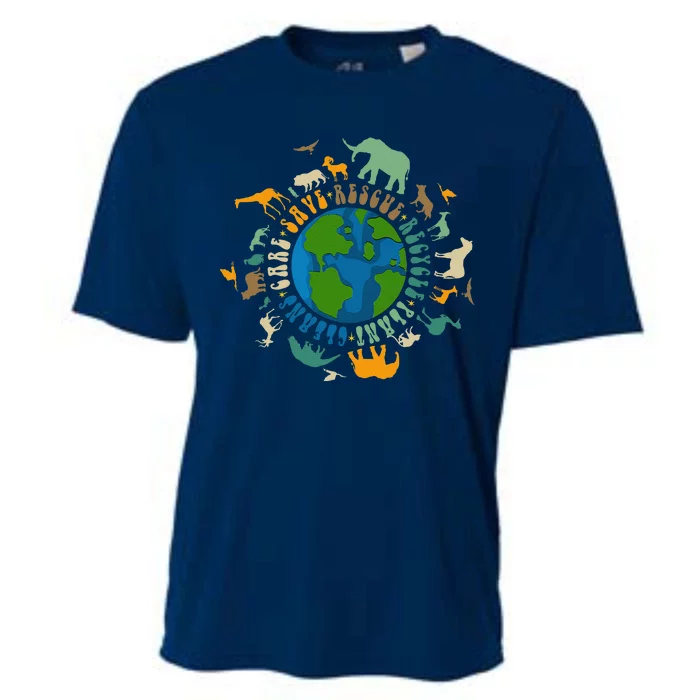 Retro Groovy Save Bees Rescue Animals Recycle Fun Earth Day Cooling Performance Crew T-Shirt