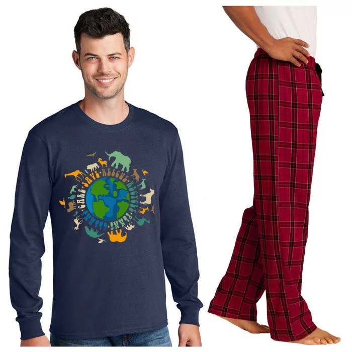 Retro Groovy Save Bees Rescue Animals Recycle Fun Earth Day Long Sleeve Pajama Set