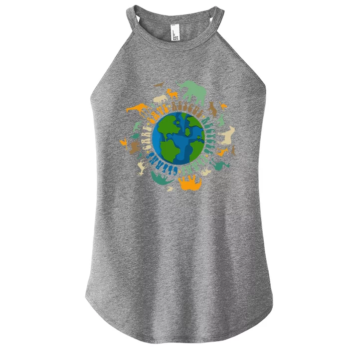 Retro Groovy Save Bees Rescue Animals Recycle Fun Earth Day Women’s Perfect Tri Rocker Tank