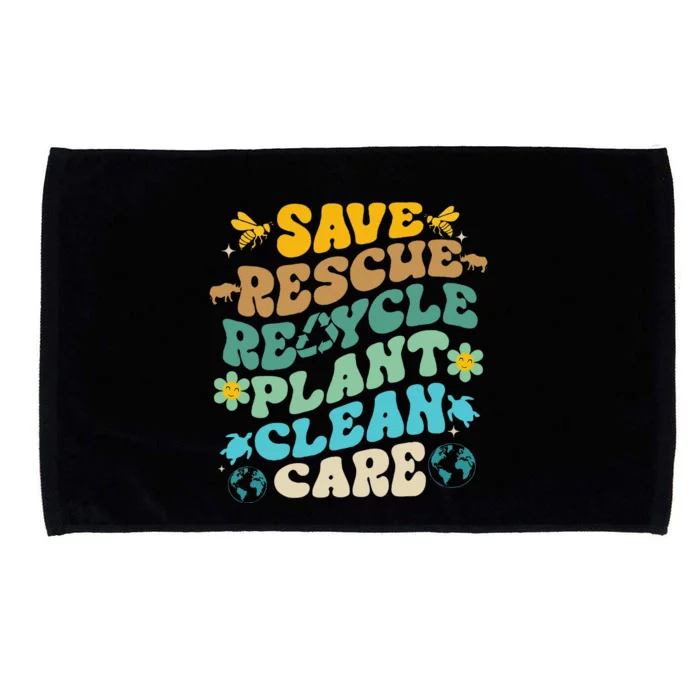 Retro Groovy Save Bees Rescue Animals Recycle Fun Earth Day Microfiber Hand Towel