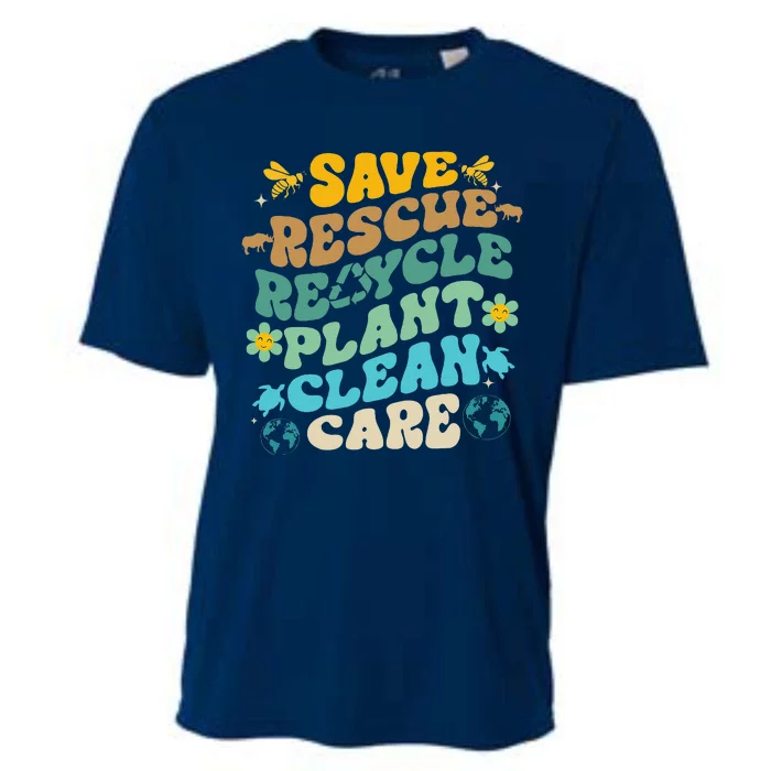 Retro Groovy Save Bees Rescue Animals Recycle Fun Earth Day Cooling Performance Crew T-Shirt