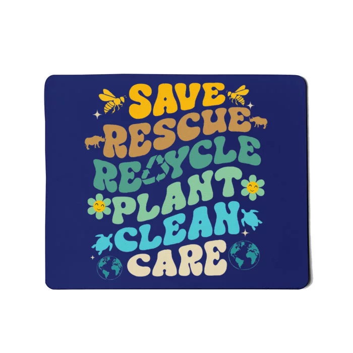 Retro Groovy Save Bees Rescue Animals Recycle Fun Earth Day Mousepad