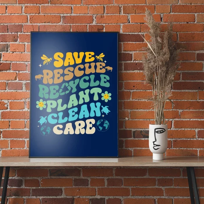 Retro Groovy Save Bees Rescue Animals Recycle Fun Earth Day Poster