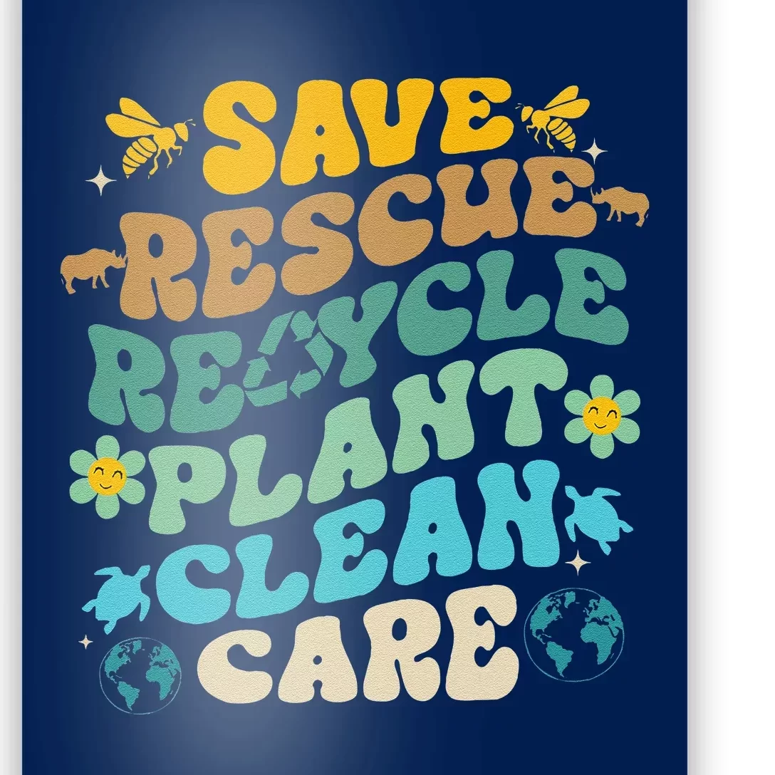 Retro Groovy Save Bees Rescue Animals Recycle Fun Earth Day Poster