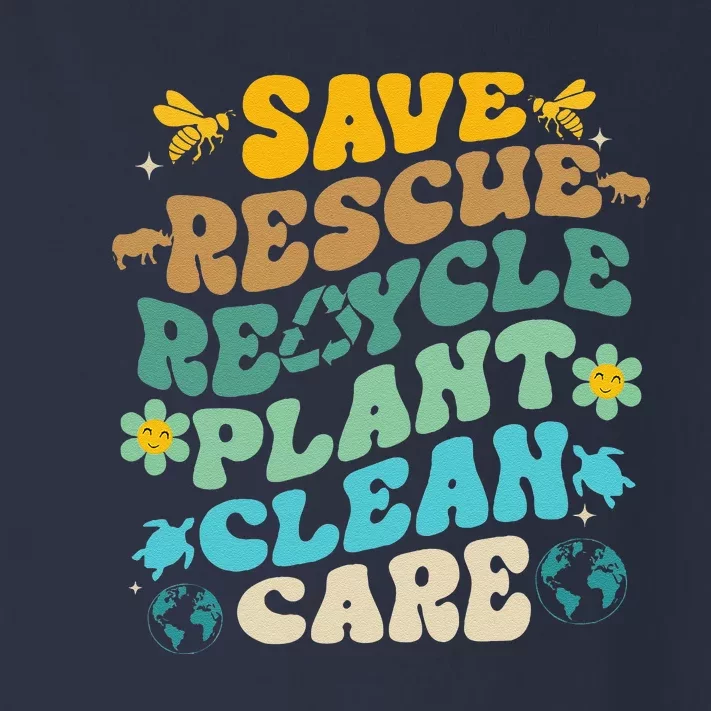 Retro Groovy Save Bees Rescue Animals Recycle Fun Earth Day Toddler Long Sleeve Shirt