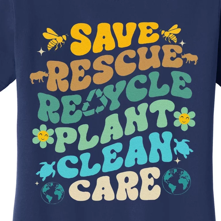 Retro Groovy Save Bees Rescue Animals Recycle Fun Earth Day Women's T-Shirt