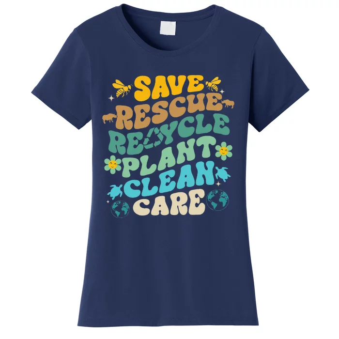 Retro Groovy Save Bees Rescue Animals Recycle Fun Earth Day Women's T-Shirt