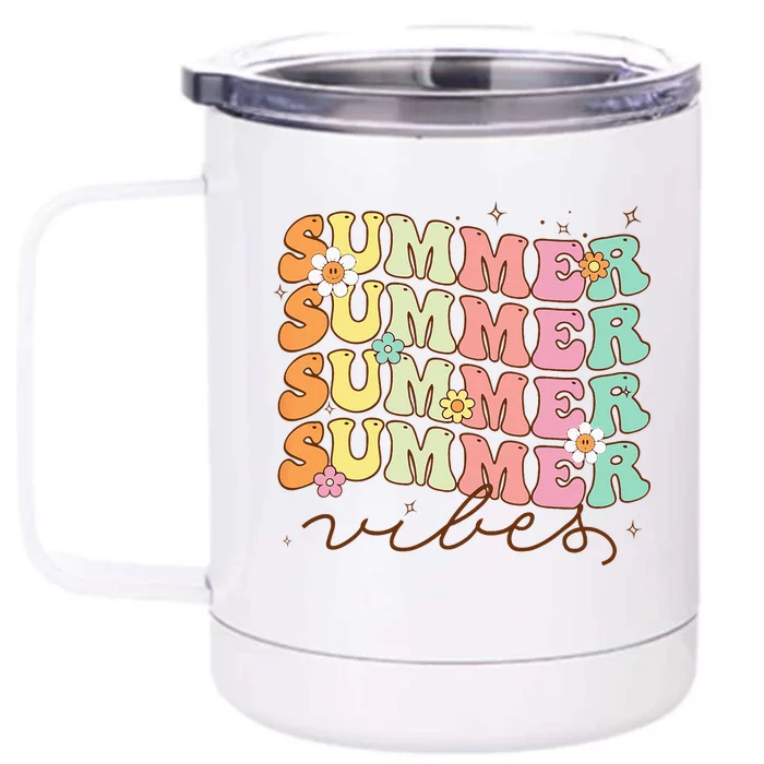 Retro Groovy Summer Vibes For Wo Summer Vacation Front & Back 12oz Stainless Steel Tumbler Cup