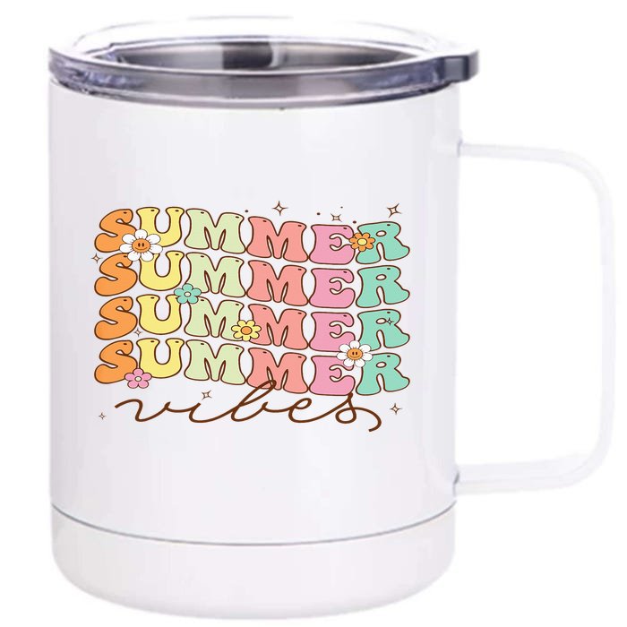 Retro Groovy Summer Vibes For  Summer Vacation Front & Back 12oz Stainless Steel Tumbler Cup