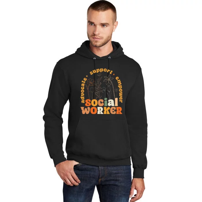 Retro Groovy Social Worker Flower Funny Social Work Month Tall Hoodie