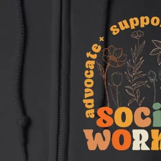 Retro Groovy Social Worker Flower Funny Social Work Month Full Zip Hoodie