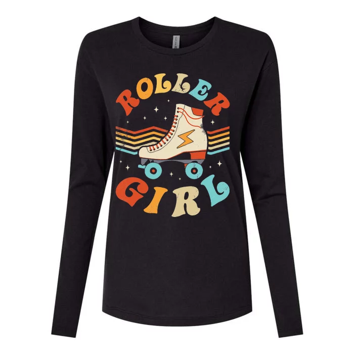 Roller Girl Skater Skating Retro Vintage 70s 80s Skates Womens Cotton Relaxed Long Sleeve T-Shirt