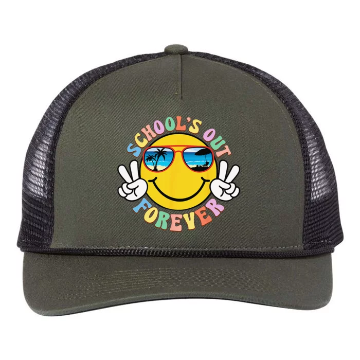 Retro Groovy School's Out Forever Retired Teacher Retirement Retro Rope Trucker Hat Cap