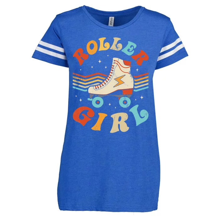 Roller Girl Skater Skating Retro Vintage 70s 80s Skates Enza Ladies Jersey Football T-Shirt