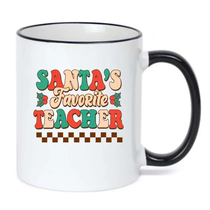 Retro Groovy SantaS Favorite Teacher Christmas Gift Black Color Changing Mug