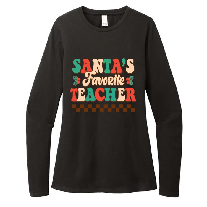 Retro Groovy SantaS Favorite Teacher Christmas Gift Womens CVC Long Sleeve Shirt