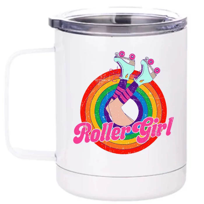 Roller Girl Skater Skating Retro Vintage Front & Back 12oz Stainless Steel Tumbler Cup