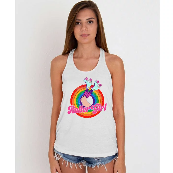 Roller Girl Skater Skating Retro Vintage Women's Knotted Racerback Tank