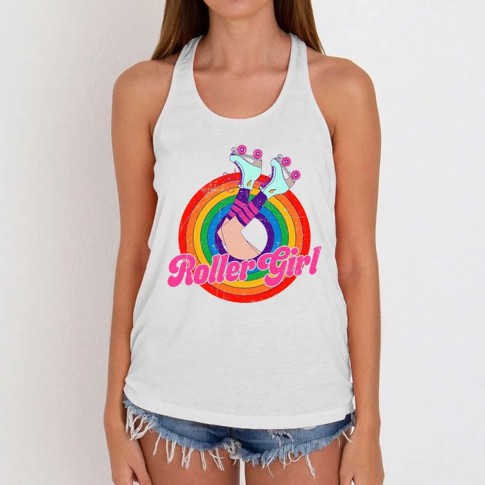 Roller Girl Skater Skating Retro Vintage Women's Knotted Racerback Tank