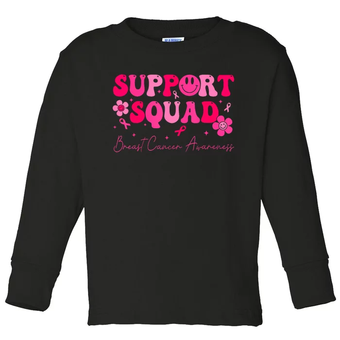 Retro Groovy Support Squad Breast Cancer Awareness Toddler Long Sleeve Shirt