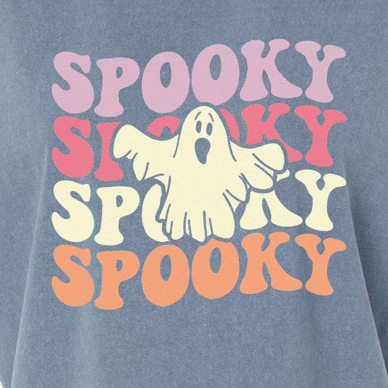 Retro Groovy Spooky Ghost Boo Halloween Costume Scary Garment-Dyed Women's Muscle Tee