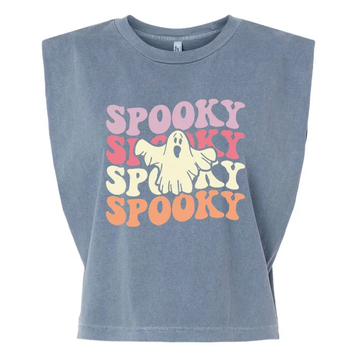 Retro Groovy Spooky Ghost Boo Halloween Costume Scary Garment-Dyed Women's Muscle Tee