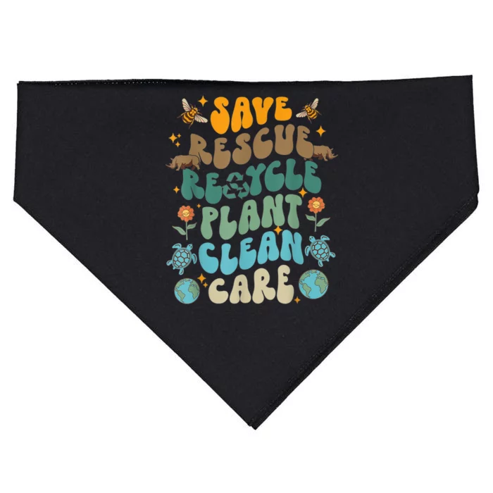 Retro Groovy Save Bees Rescue Animals Recycle Fun Earth Day USA-Made Doggie Bandana