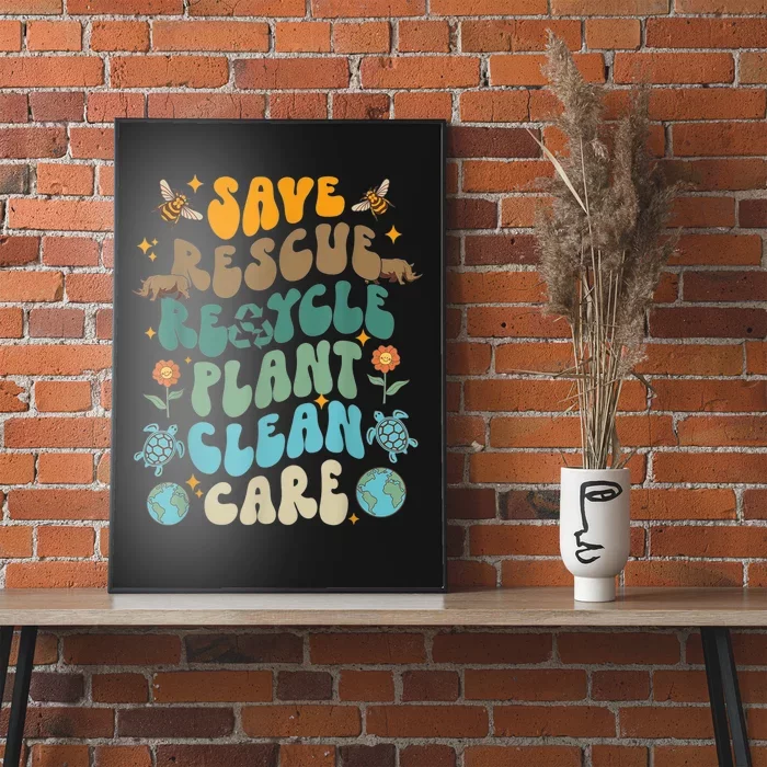 Retro Groovy Save Bees Rescue Animals Recycle Fun Earth Day Poster