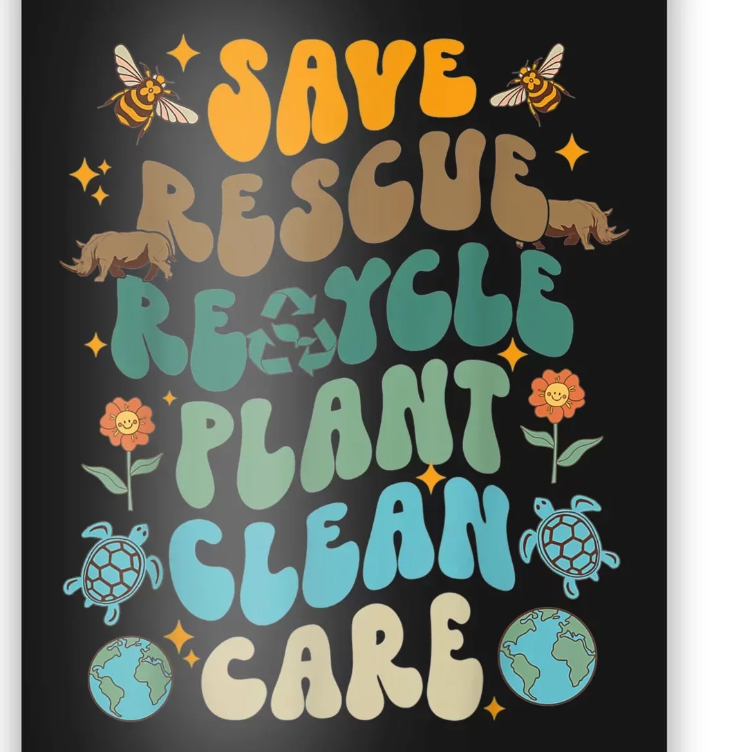 Retro Groovy Save Bees Rescue Animals Recycle Fun Earth Day Poster