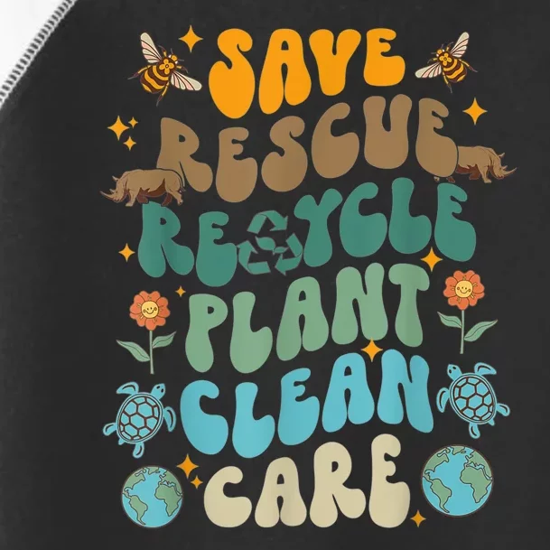 Retro Groovy Save Bees Rescue Animals Recycle Fun Earth Day Toddler Fine Jersey T-Shirt