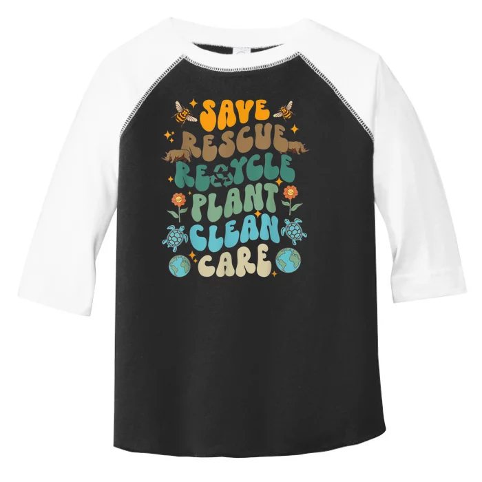 Retro Groovy Save Bees Rescue Animals Recycle Fun Earth Day Toddler Fine Jersey T-Shirt