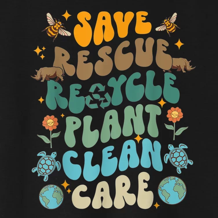 Retro Groovy Save Bees Rescue Animals Recycle Fun Earth Day Women's Crop Top Tee