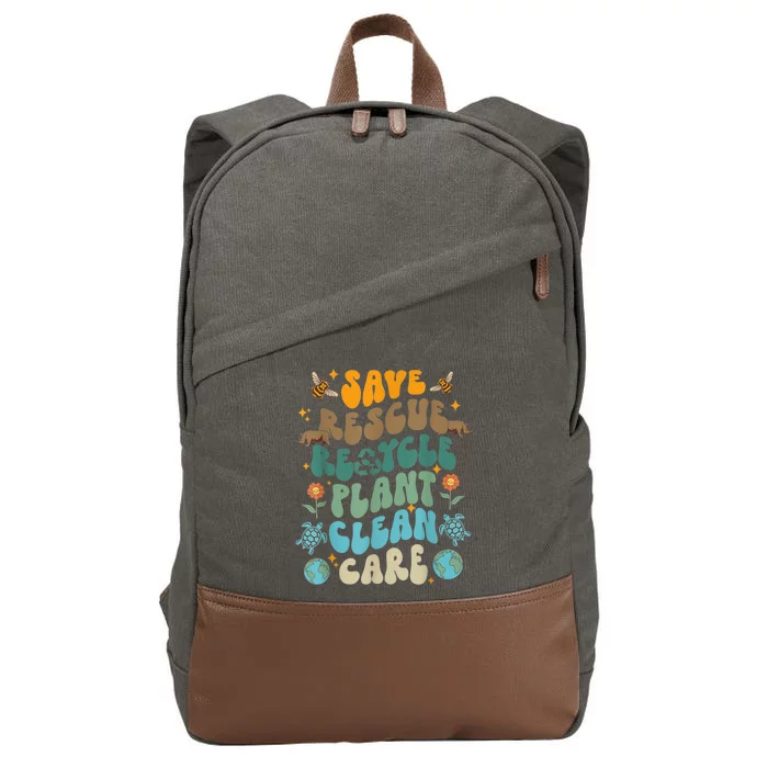 Retro Groovy Save Bees Rescue Animals Recycle Fun Earth Day Cotton Canvas Backpack