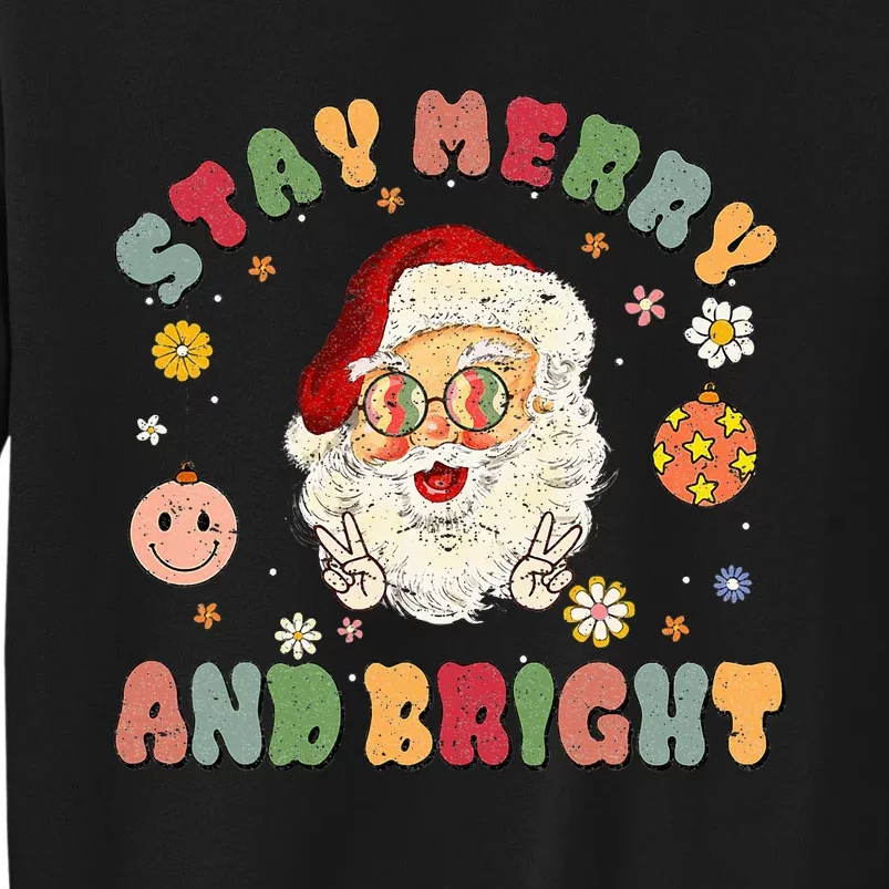 Retro Groovy Stay Merry & Bright Christmas Cute Santa Claus Sweatshirt