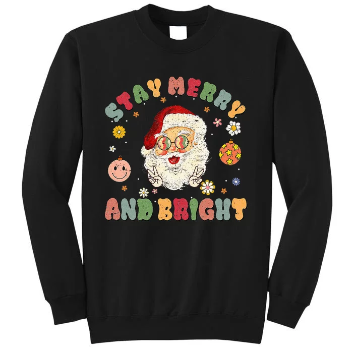 Retro Groovy Stay Merry & Bright Christmas Cute Santa Claus Tall Sweatshirt