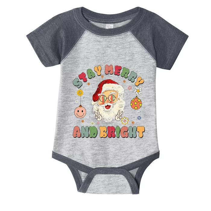 Retro Groovy Stay Merry & Bright Christmas Cute Santa Claus Infant Baby Jersey Bodysuit