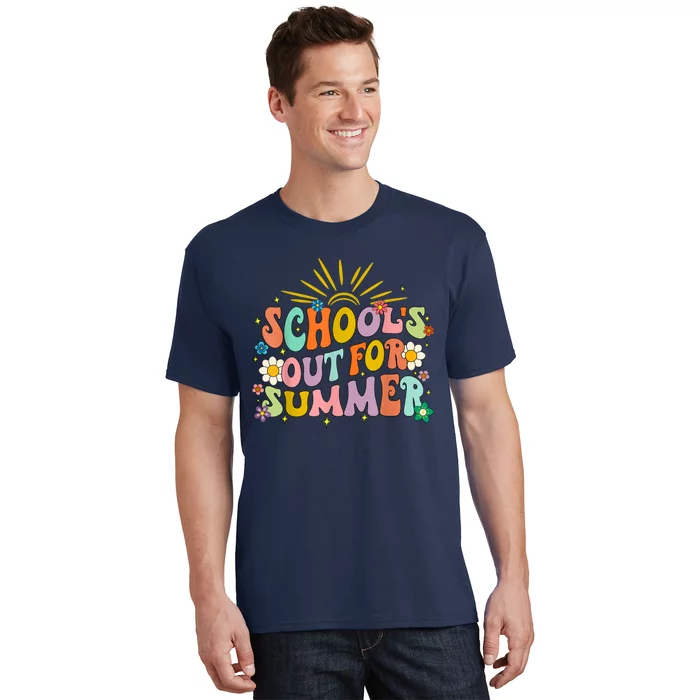 Retro Groovy Schools Out For Summer Graduation Teacher T-Shirt