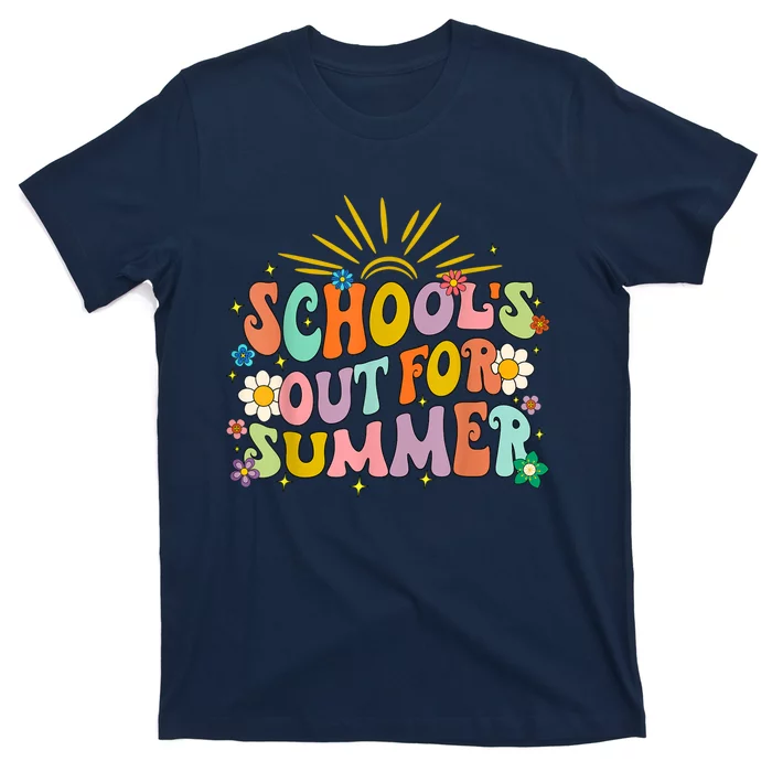 Retro Groovy Schools Out For Summer Graduation Teacher T-Shirt