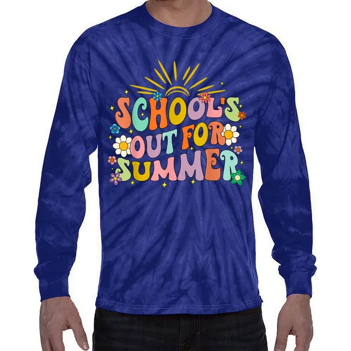 Retro Groovy Schools Out For Summer Graduation Teacher Tie-Dye Long Sleeve Shirt