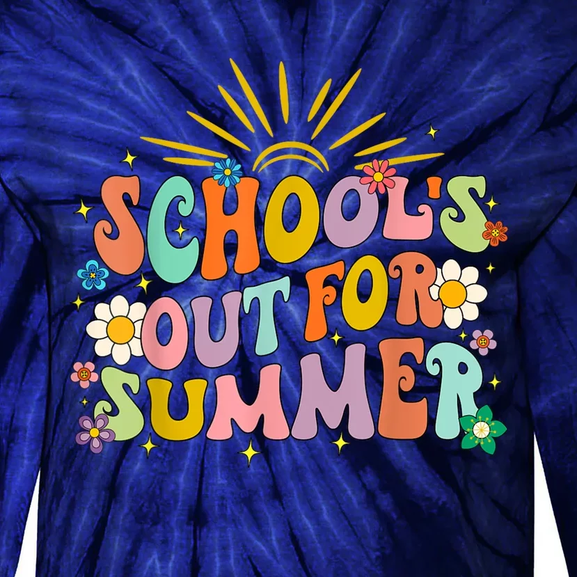 Retro Groovy Schools Out For Summer Graduation Teacher Tie-Dye Long Sleeve Shirt