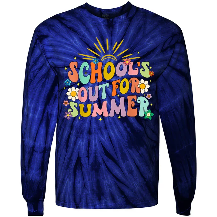 Retro Groovy Schools Out For Summer Graduation Teacher Tie-Dye Long Sleeve Shirt