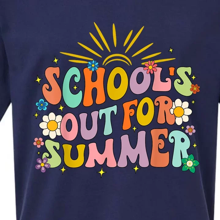 Retro Groovy Schools Out For Summer Graduation Teacher Sueded Cloud Jersey T-Shirt