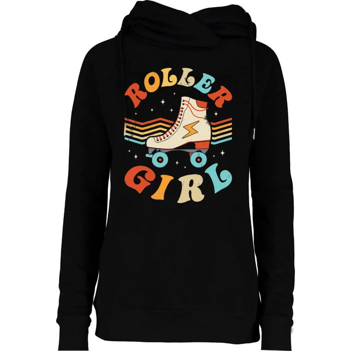 Roller Girl Skater Skating Retro Vintage 70s 80s Skates Womens Funnel Neck Pullover Hood