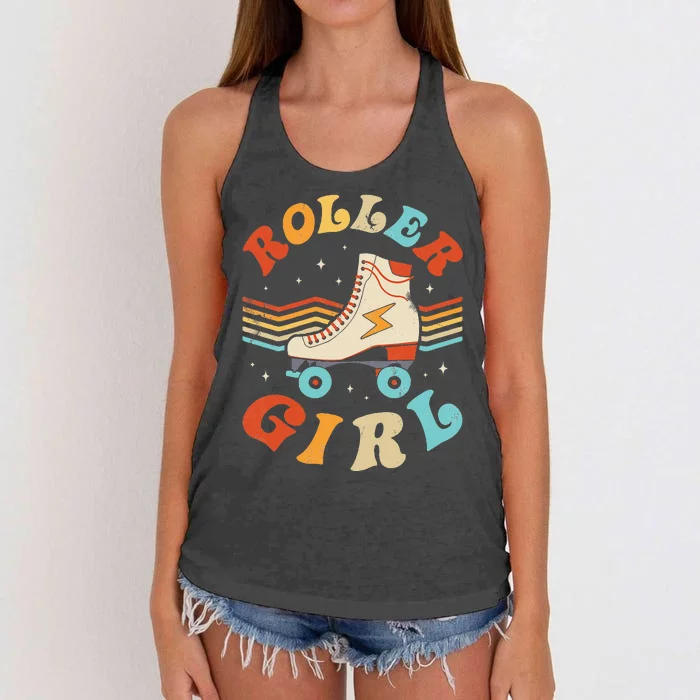 Roller Girl Skater Skating Retro Vintage 70s 80s Skates Women's Knotted Racerback Tank